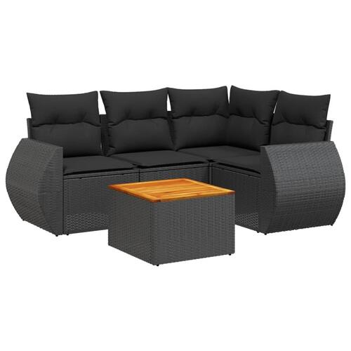 Sofasæt til haven 5 dele med hynder polyrattan sort