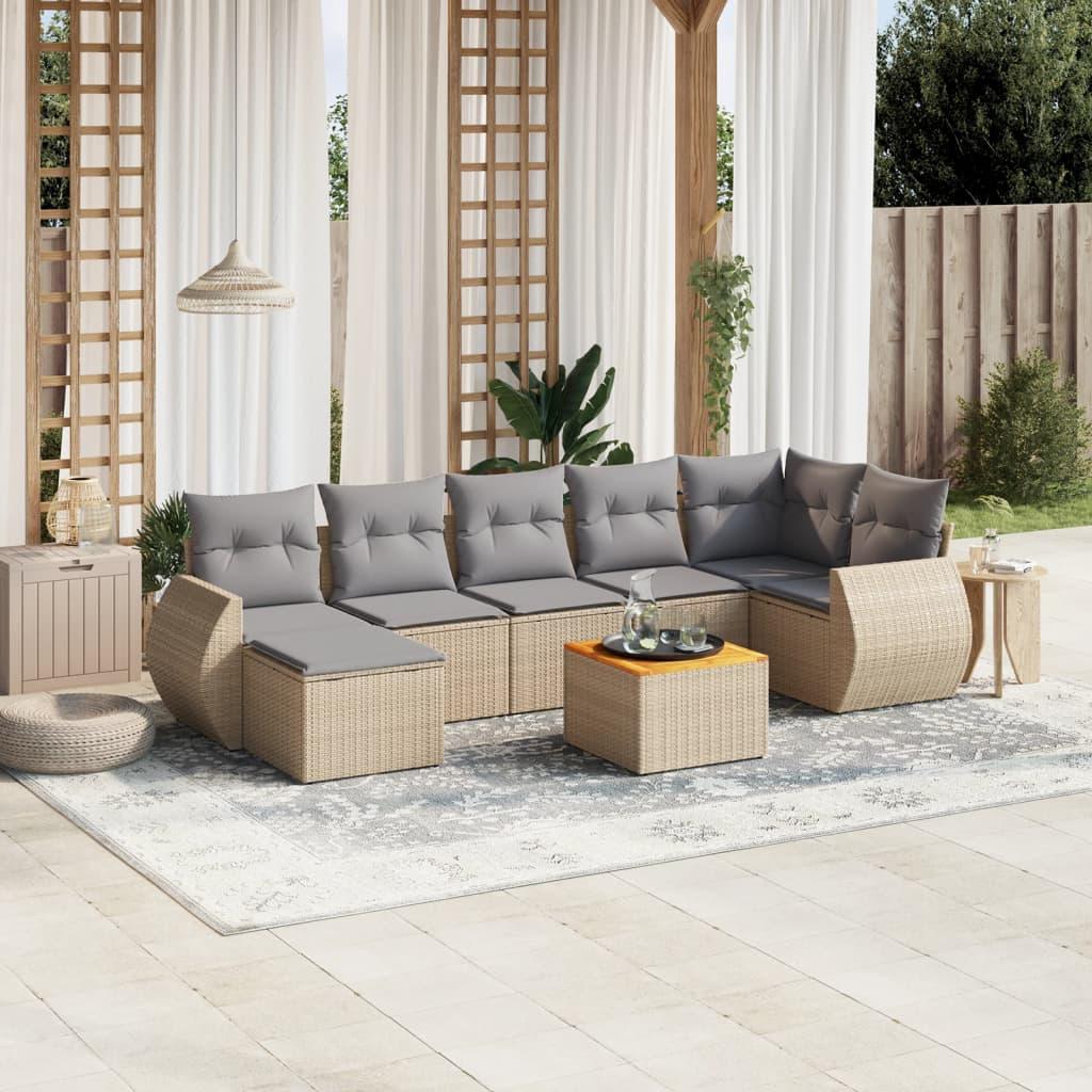 Sofasæt til haven 8 dele med hynder polyrattan beige billede