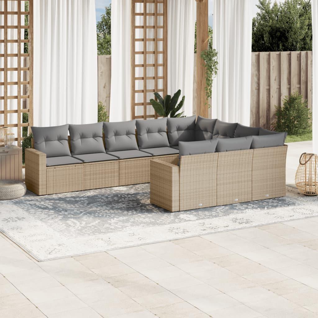 Sofasæt til haven 10 dele med hynder polyrattan beige