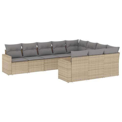 Sofasæt til haven 10 dele med hynder polyrattan beige