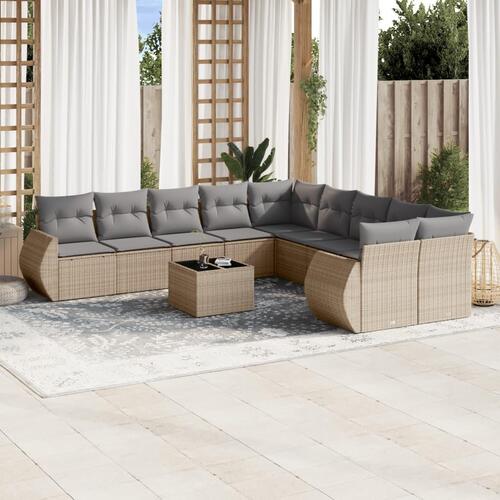 Sofasæt til haven 11 dele med hynder polyrattan beige