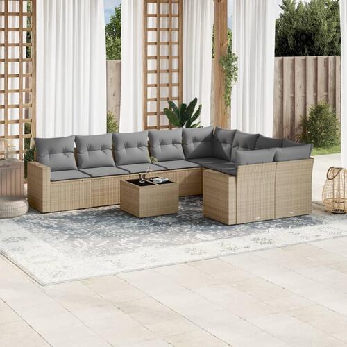 Sofasæt til haven 10 dele med hynder polyrattan beige