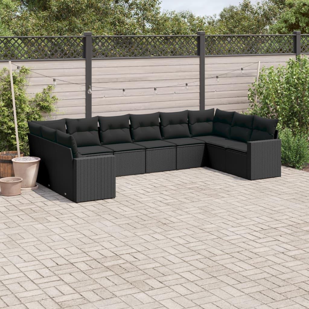 Sofasæt til haven 10 dele med hynder polyrattan sort