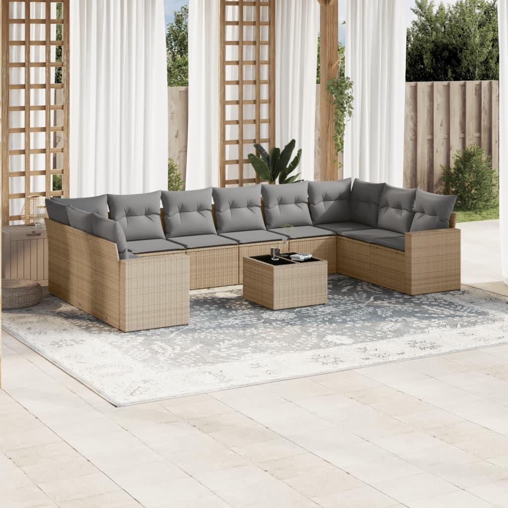 Sofasæt til haven 11 dele med hynder polyrattan beige