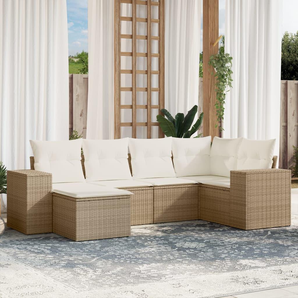 Havesofasæt i polyrattan 6 dele med hynder - beige billede