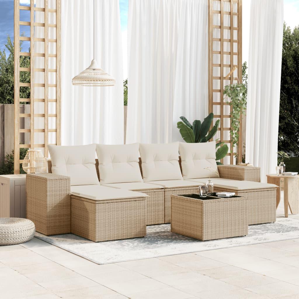 Sofasæt til haven 7 dele med hynder i polyrattan beige
