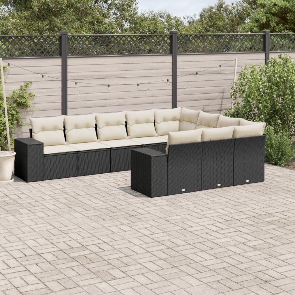 Sofasæt til haven 10 dele med hynder polyrattan sort