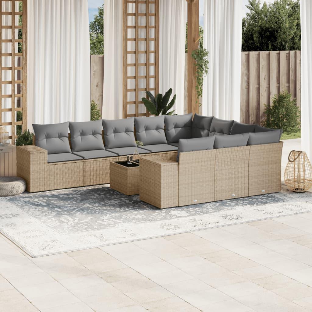 Sofasæt til haven 11 dele med hynder polyrattan beige