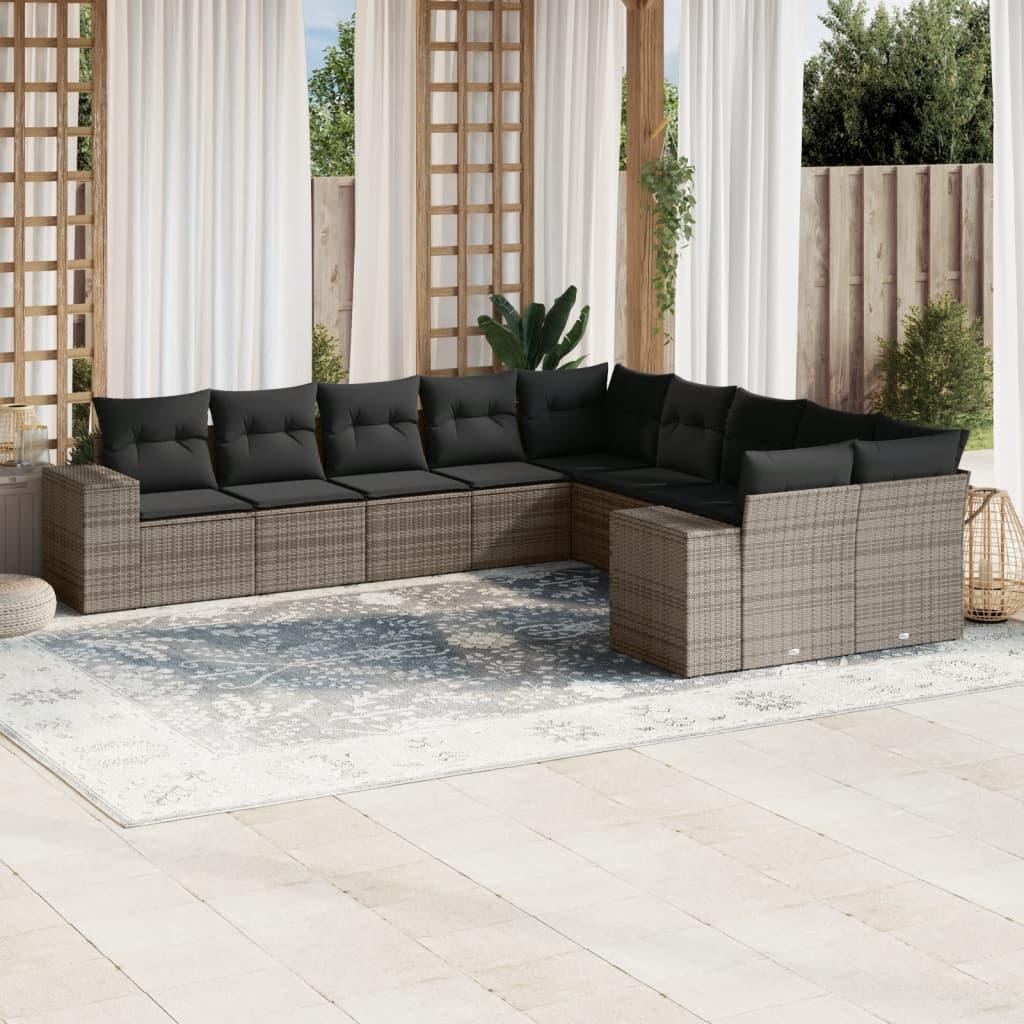 Sofasæt til haven 10 dele med hynder polyrattan grå