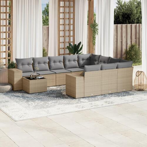 Sofasæt til haven 11 dele med hynder polyrattan beige