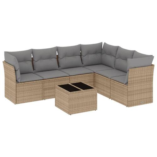 Sofasæt til haven 7 dele med hynder polyrattan beige