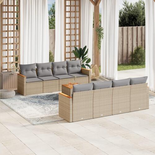 Sofasæt til haven 9 dele med hynder polyrattan beige