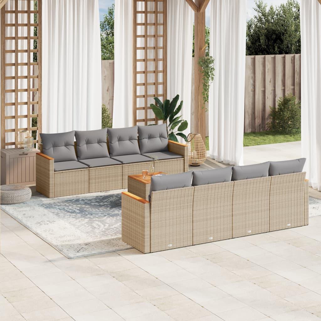 Sofasæt til haven 9 dele med hynder polyrattan beige