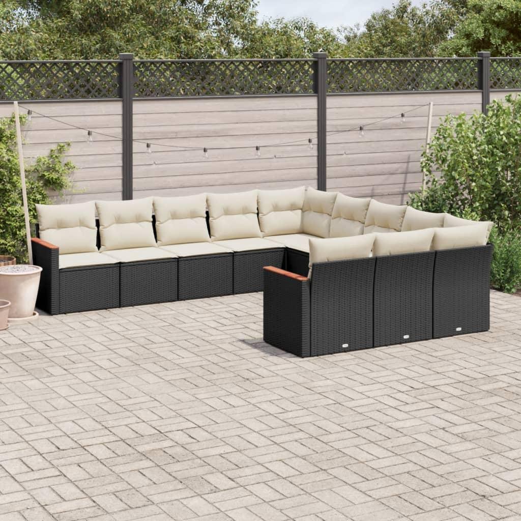 Sofasæt til haven 11 dele med hynder polyrattan sort