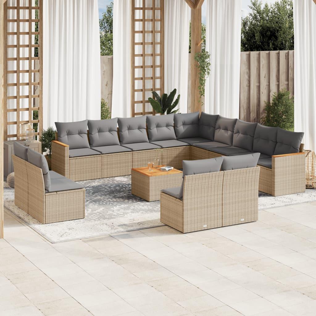 Sofasæt til haven - 14 dele med hynder i polyrattan, beige billede