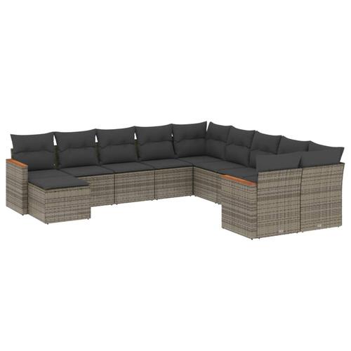 Loungesæt til haven 11 dele med hynder polyrattan grå