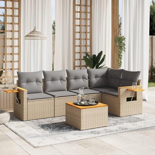 Sofasæt til haven 6 dele med hynder polyrattan beige