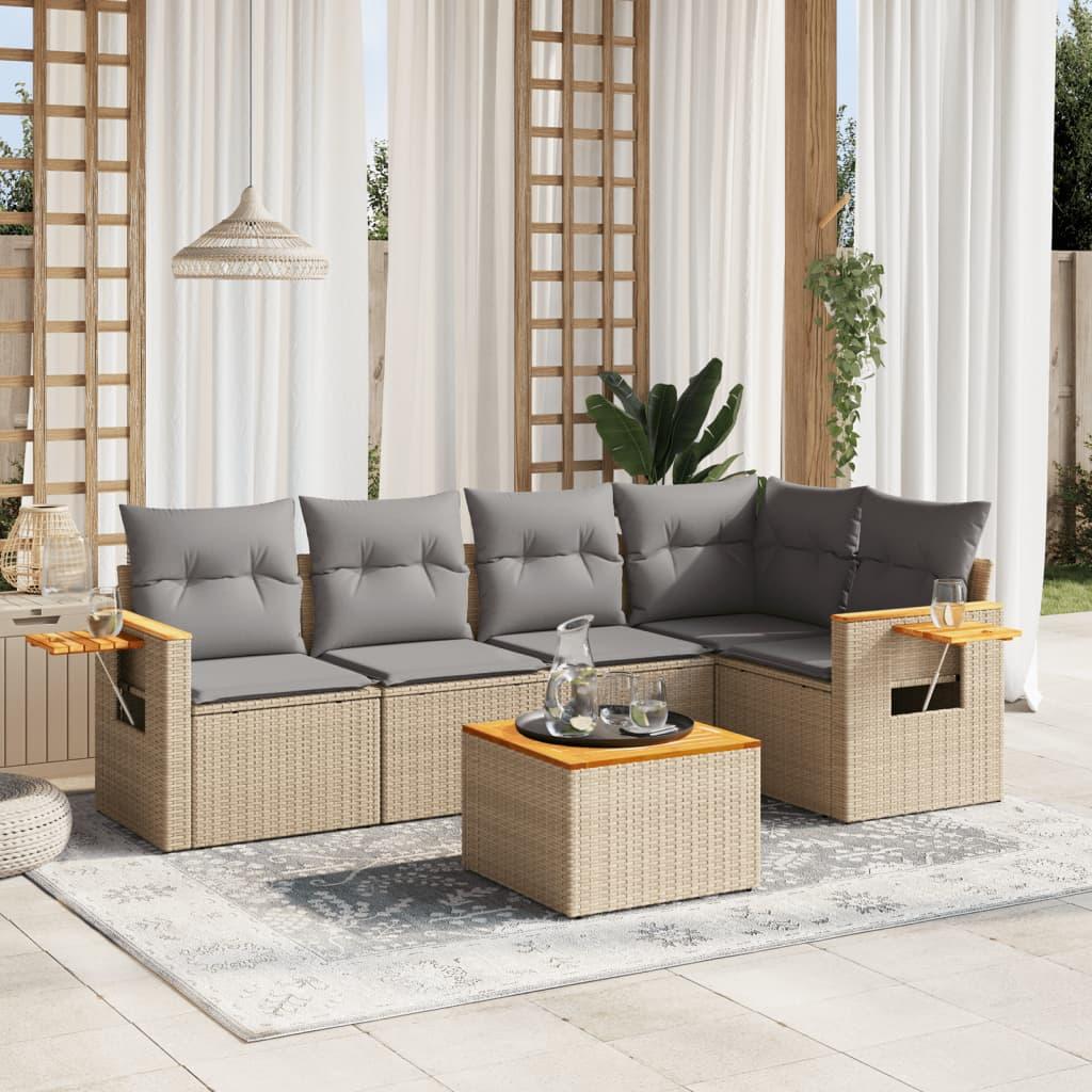 Sofasæt til haven 6 dele med hynder polyrattan beige