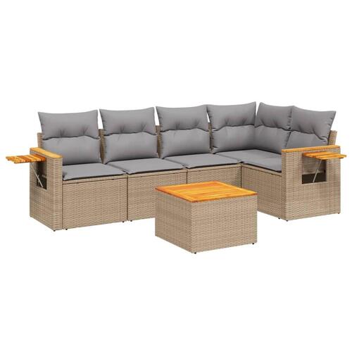 Sofasæt til haven 6 dele med hynder polyrattan beige