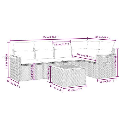 Sofasæt til haven 6 dele med hynder polyrattan beige