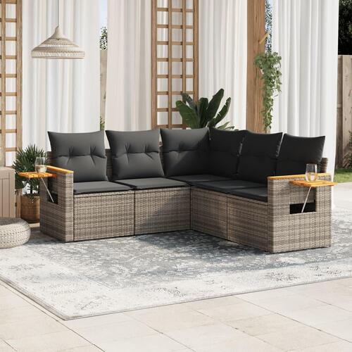Sofasæt 5 dele med hynder polyrattan grå