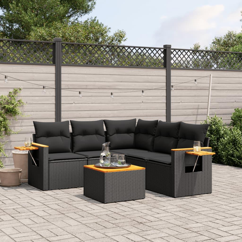 Sofasæt til haven 6 dele med hynder polyrattan sort
