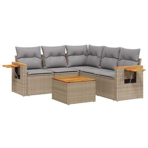 Sofasæt til haven 6 dele med hynder polyrattan beige