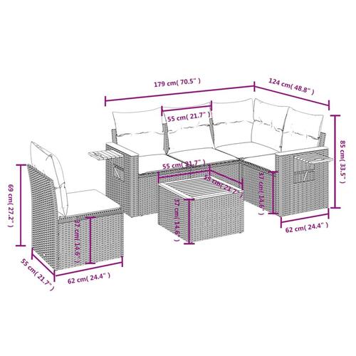 Sofasæt til haven 6 dele med hynder polyrattan grå