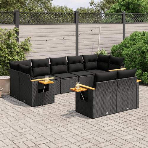 Sofasæt til haven 9 dele med hynder polyrattan sort