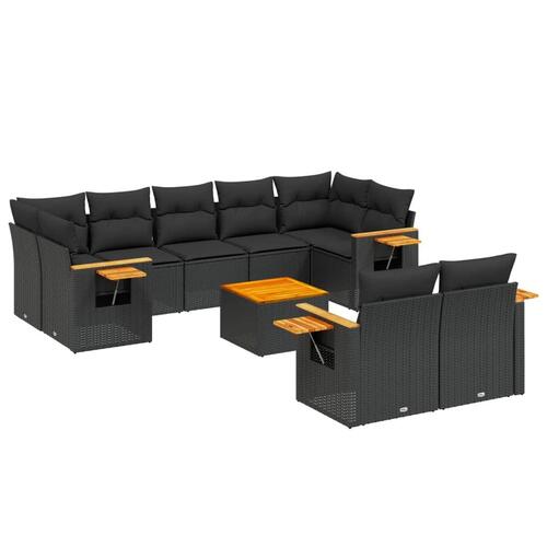Sofasæt til haven 10 dele med hynder polyrattan sort