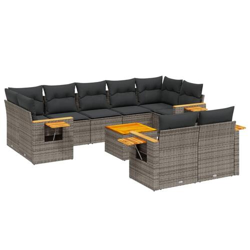 Sofasæt til haven 10 dele med hynder polyrattan grå