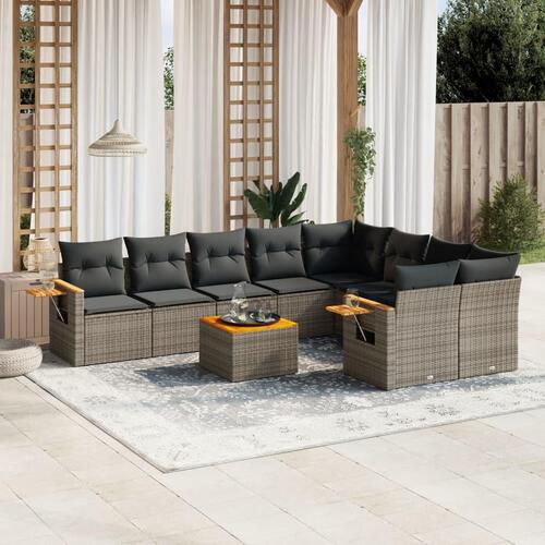 Sofasæt til haven 10 dele med hynder polyrattan grå