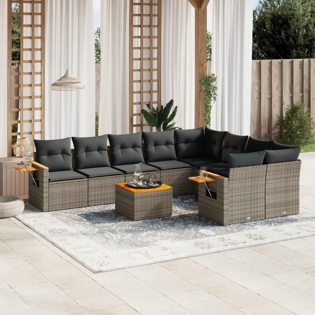 Sofasæt til haven 10 dele med hynder polyrattan grå