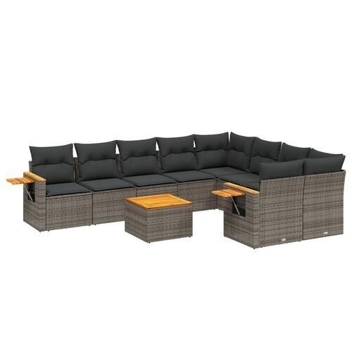 Sofasæt til haven 10 dele med hynder polyrattan grå