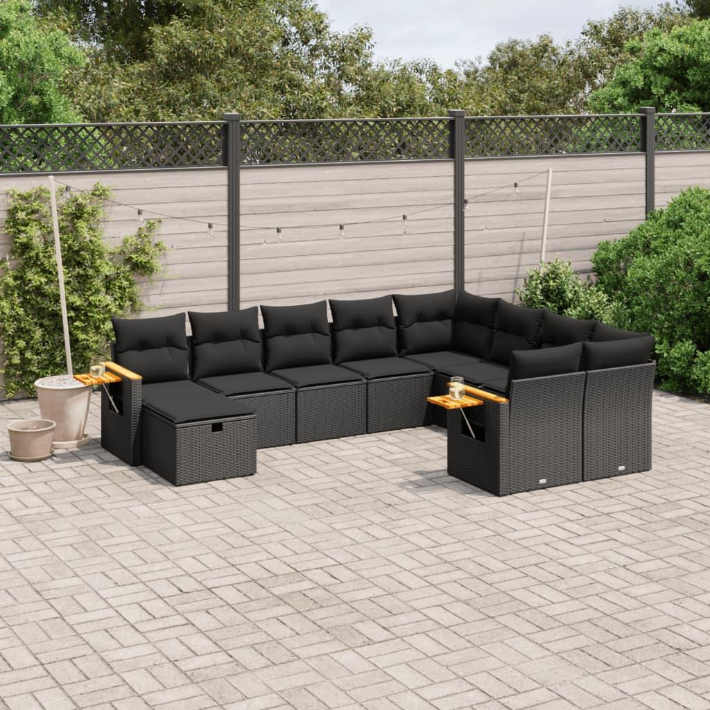 Sofasæt til haven 10 dele med hynder polyrattan sort