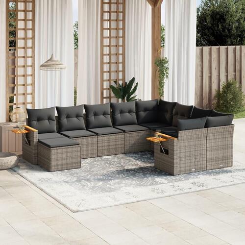 Sofasæt til haven 10 dele med hynder polyrattan grå