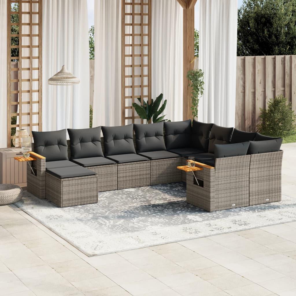 Sofasæt til haven 10 dele med hynder polyrattan grå
