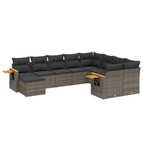 Sofasæt til haven 10 dele med hynder polyrattan grå