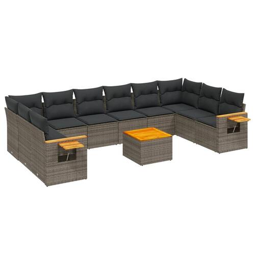 Loungesæt til haven 11 dele med hynder polyrattan grå