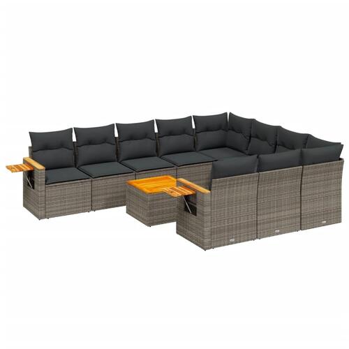 Loungesæt til haven 11 dele med hynder polyrattan grå