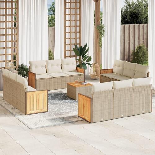 Sofasæt til haven 13 dele med hynder polyrattan beige