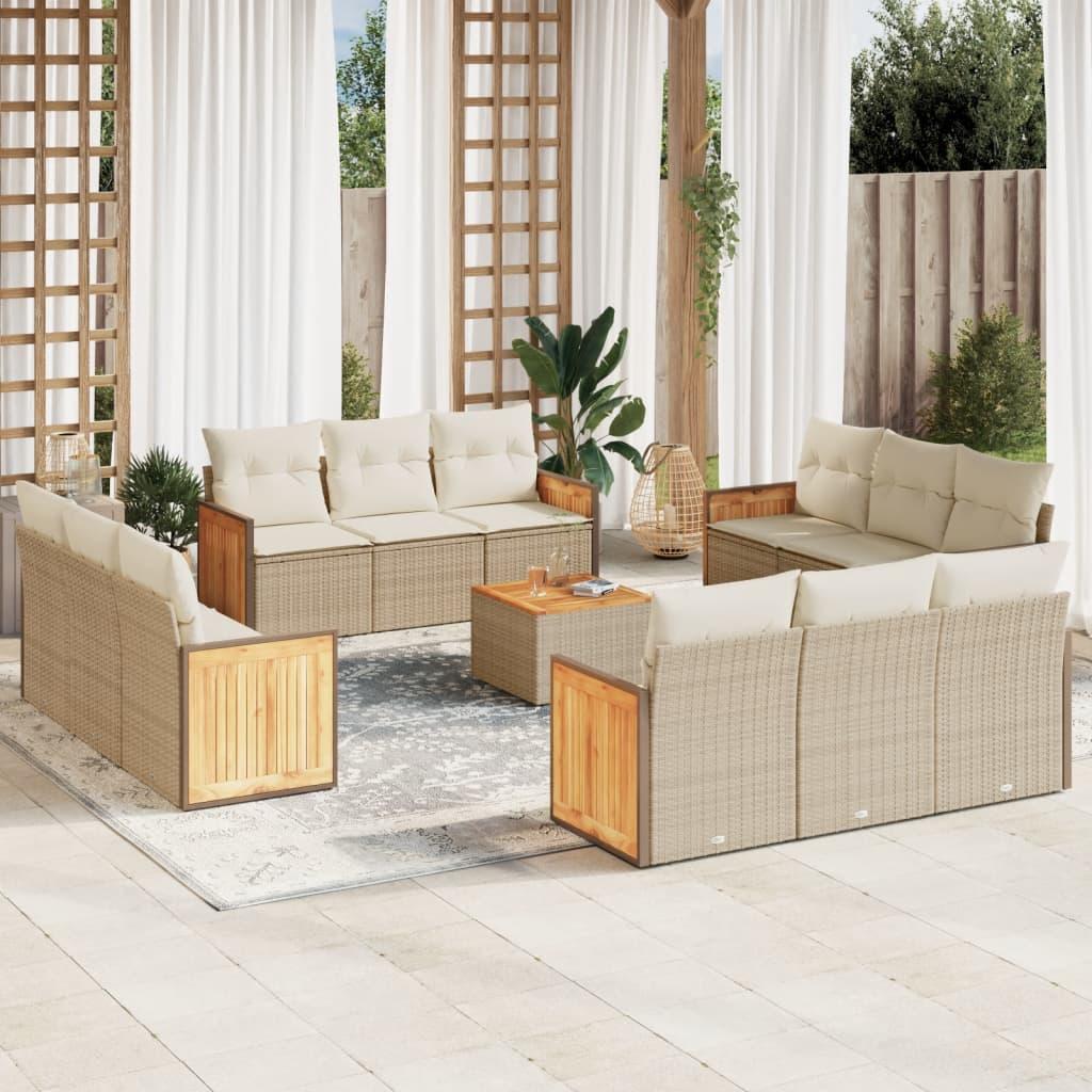 Sofasæt til haven 13 dele med hynder polyrattan beige