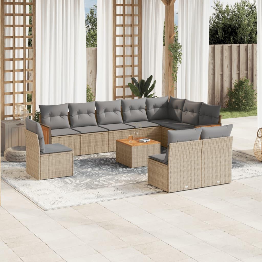 Sofasæt til haven 11 dele med hynder polyrattan beige