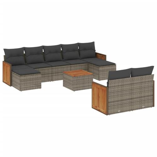 Sofasæt til haven 10 dele med hynder polyrattan grå