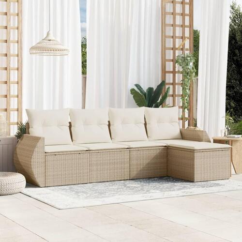 Sofasæt til haven 5 dele med hynder polyrattan beige