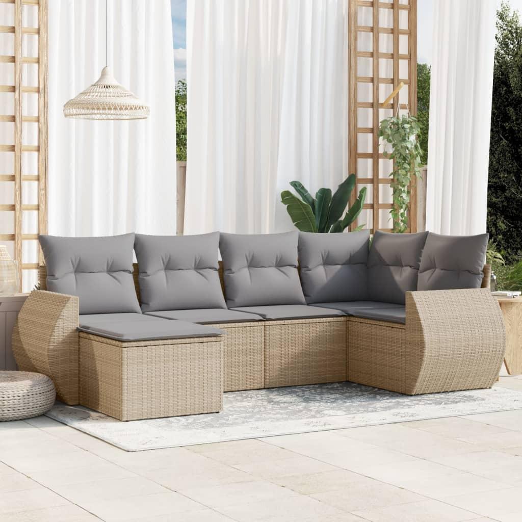 Sofasæt til haven 6 dele med hynder polyrattan beige