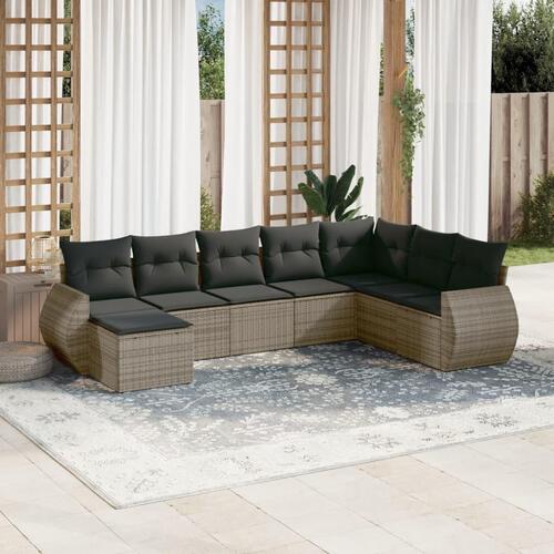 Sofasæt til haven 8 dele med hynder polyrattan grå