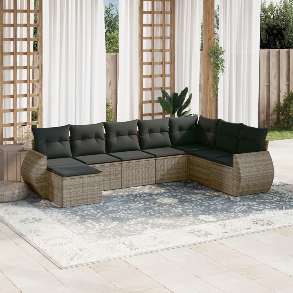 Sofasæt til haven 8 dele med hynder polyrattan grå