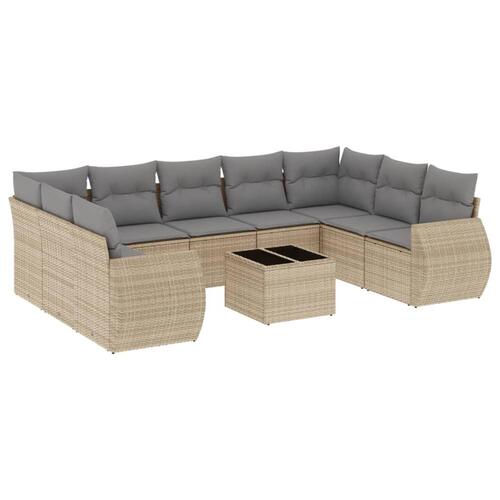 Sofasæt til haven 10 dele med hynder polyrattan beige