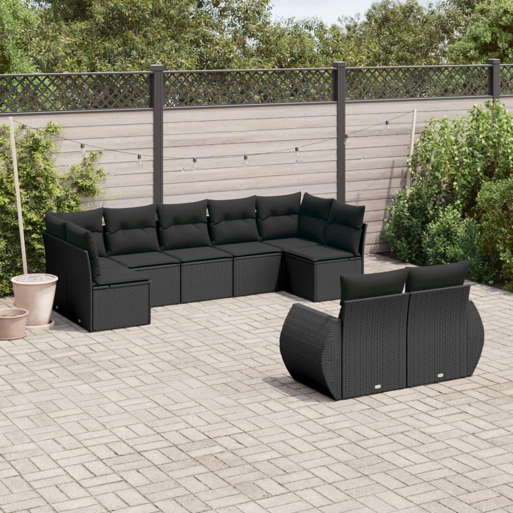 Sofasæt til haven 9 dele med hynder polyrattan sort
